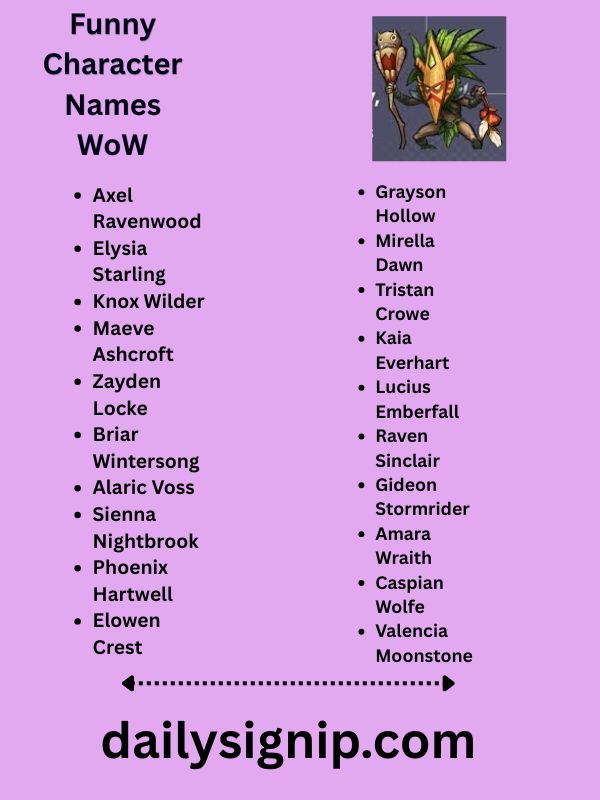 Funny Character Names WoW