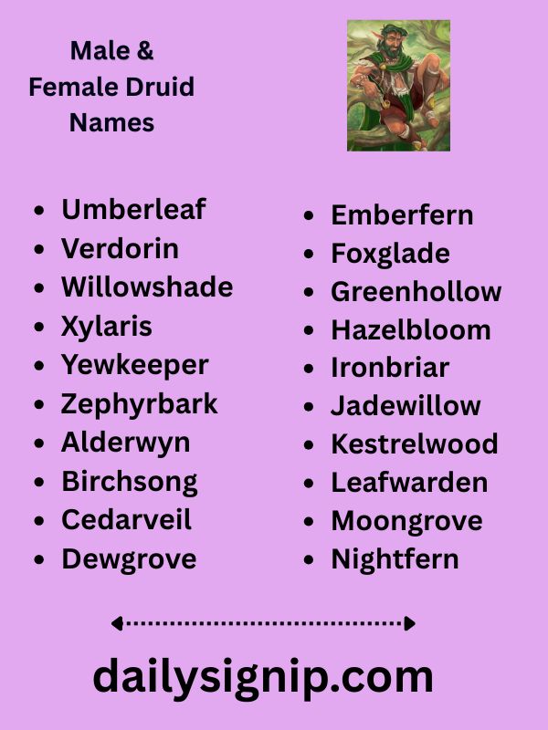 Male & Female Druid Names
